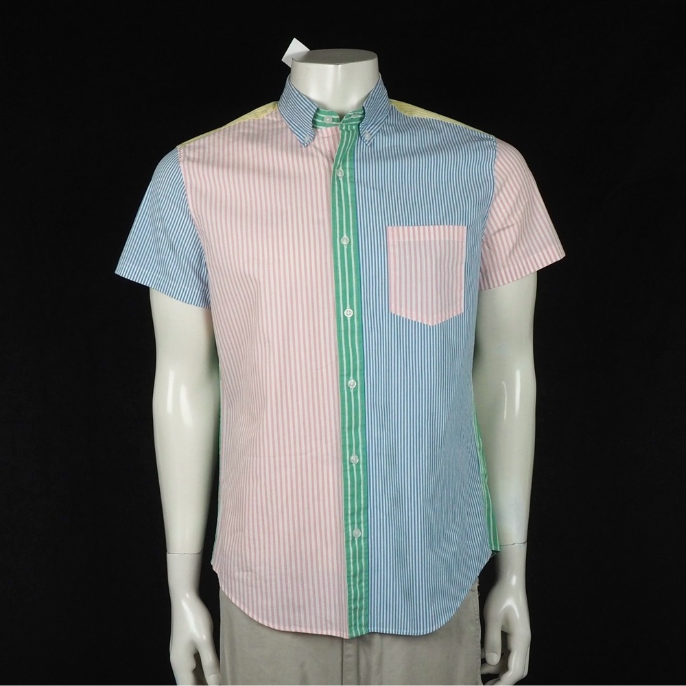 New J.Crew Flex Button Down Shirt Mens Medium Slim Colorblock Rainbow Striped